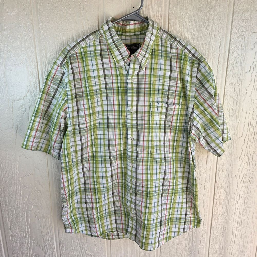 Men's Eddie Bauer Green Plaid Cotton Shirt, Large